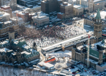 سائقو شاحنات ” قافلة الحرية” يحتشدون أمام البرلمان