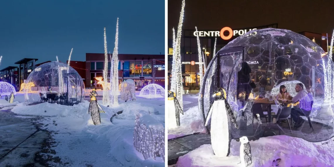 بيوت زجاجية ساحرة مع عشاء في الهواء الطلق في لافال