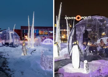 بيوت زجاجية ساحرة مع عشاء في الهواء الطلق في لافال