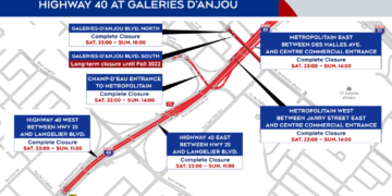 حالات ازدحام بالقرب من تقاطعات Anjou و Turcot و Saint-Pierre خلال عطلة نهاية الأسبوع
