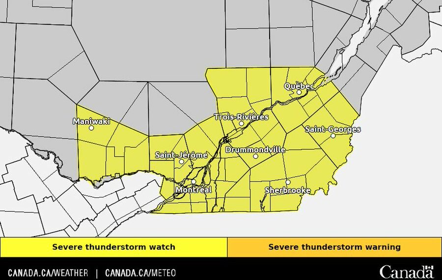 طقس اليوم في مونتريال: أجواء حارة ورطبة مع عواصف رعدية شديدة