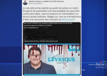 القبض على رجل بعد قيامه بتشويه صور مرشح CAQ وجعلها ملطخة بالدم