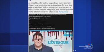 القبض على رجل بعد قيامه بتشويه صور مرشح CAQ وجعلها ملطخة بالدم