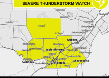 تحذيرٌ من عاصفة رعدية شديدة في مونتريال ومناطق أُخرى بعد ظهر اليوم