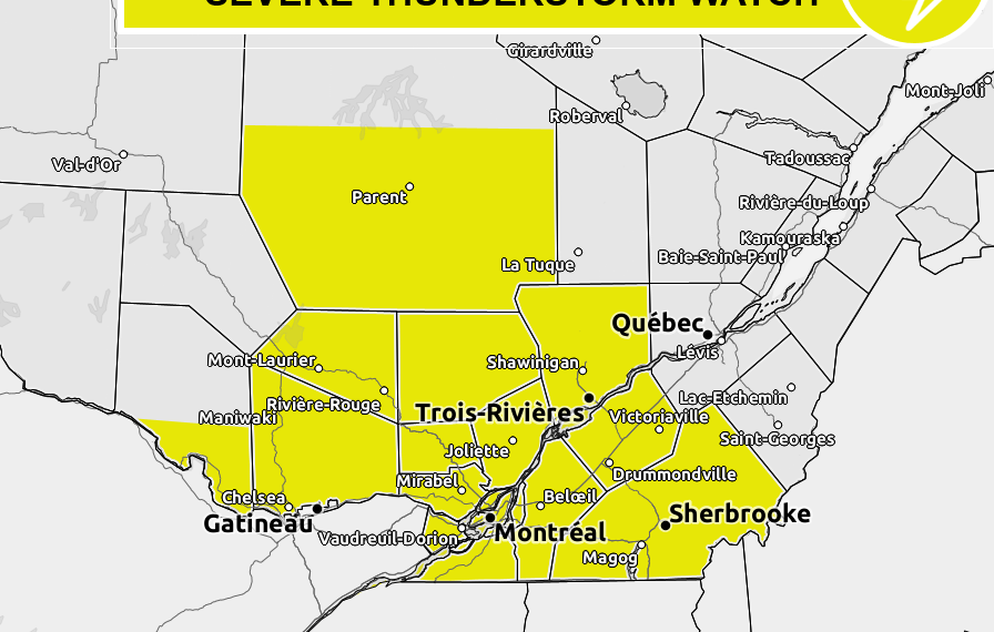 تحذيرٌ من عاصفة رعدية شديدة في مونتريال ومناطق أُخرى بعد ظهر اليوم