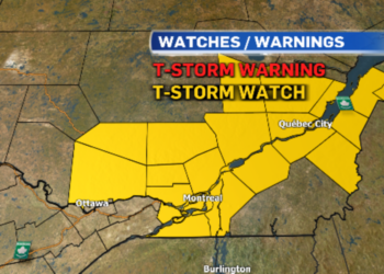 البيئة الكندية تحذر من العواصف الرعدية الشديدة في جنوب غرب كيبيك اليوم